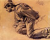 Study Of  A Laboror by Adolph von Menzel